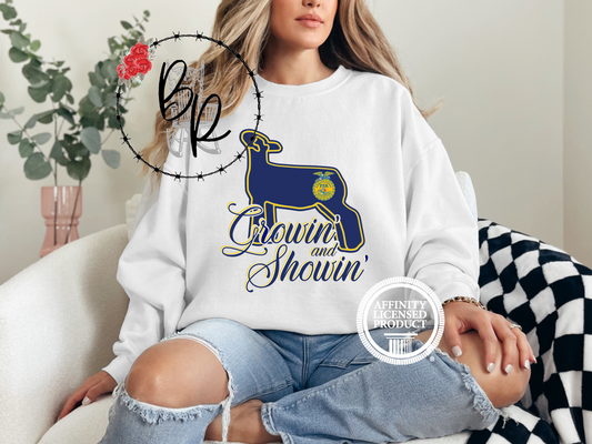Growin' and Showin' with FFA Emblem with Lamb Sweatshirt Crew
