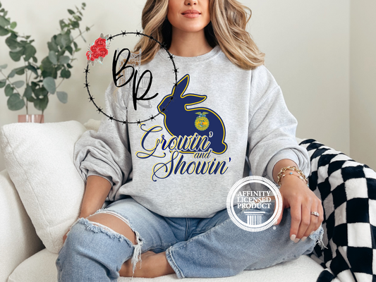 Growin' and Showin' with FFA Emblem with Rabbit Sweatshirt Crew