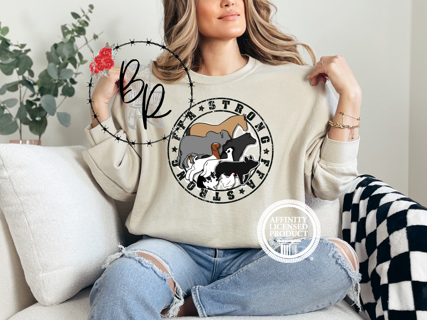 FFA Strong Round Black with Multiple Animals Sweatshirt Crew