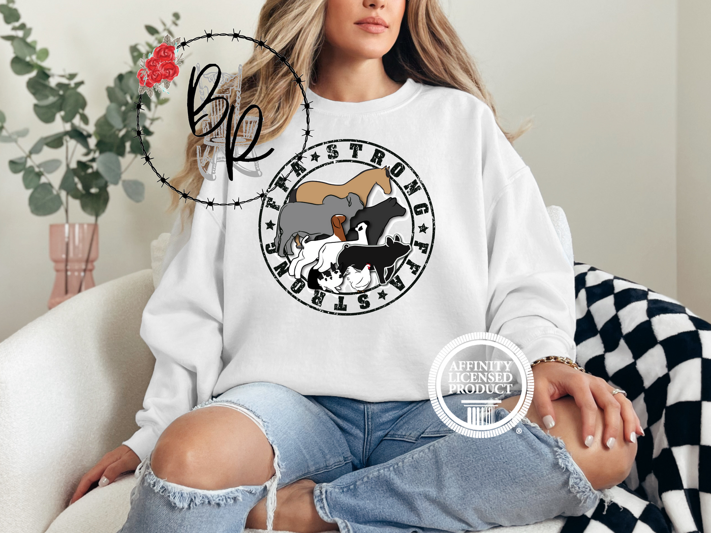 FFA Strong Round Black with Multiple Animals Sweatshirt Crew