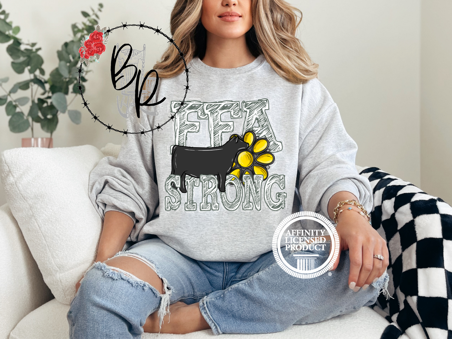 FFA Strong Yellow Blossom with Heifer Sweatshirt Crew