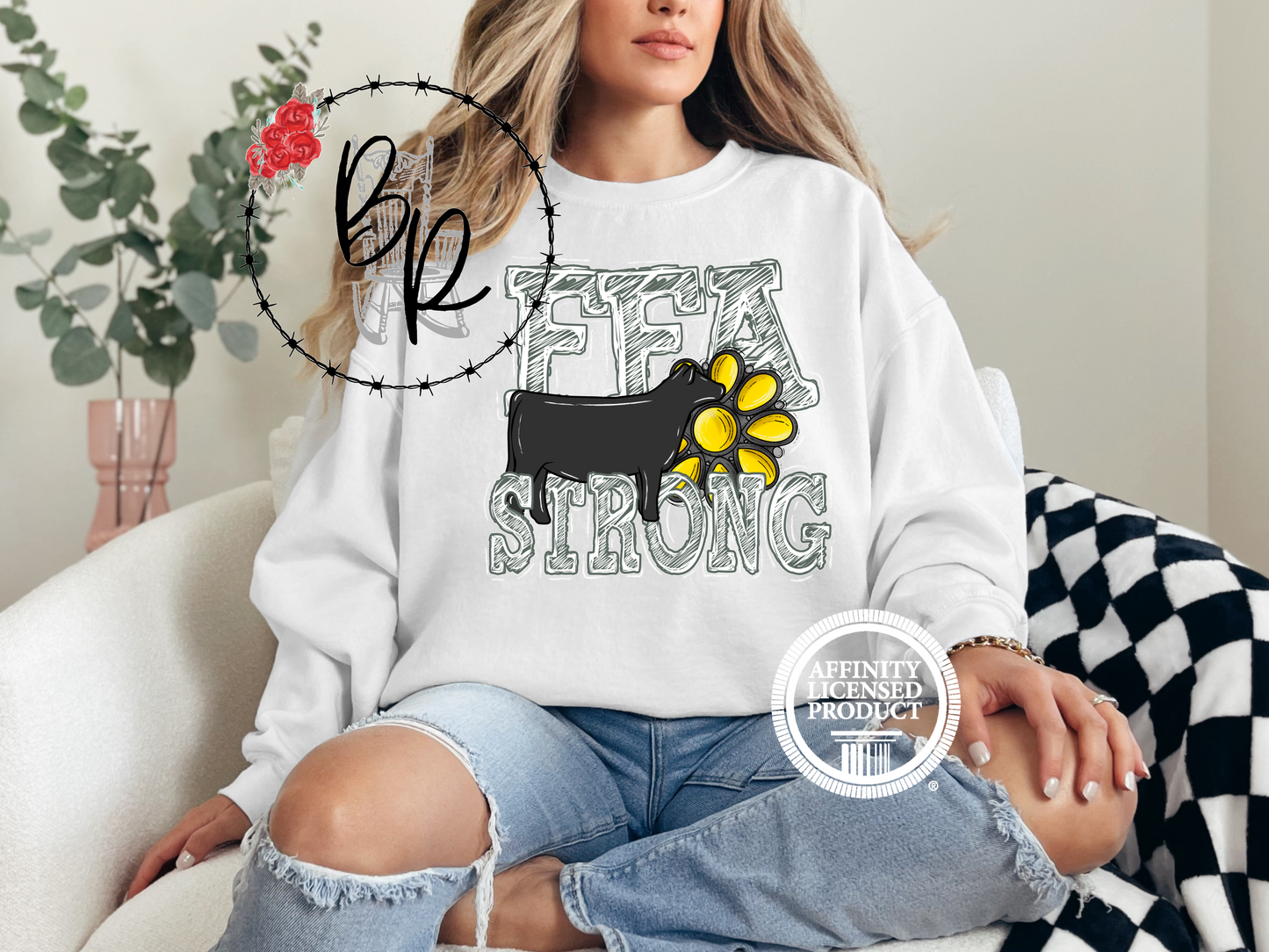 FFA Strong Yellow Blossom with Heifer Sweatshirt Crew