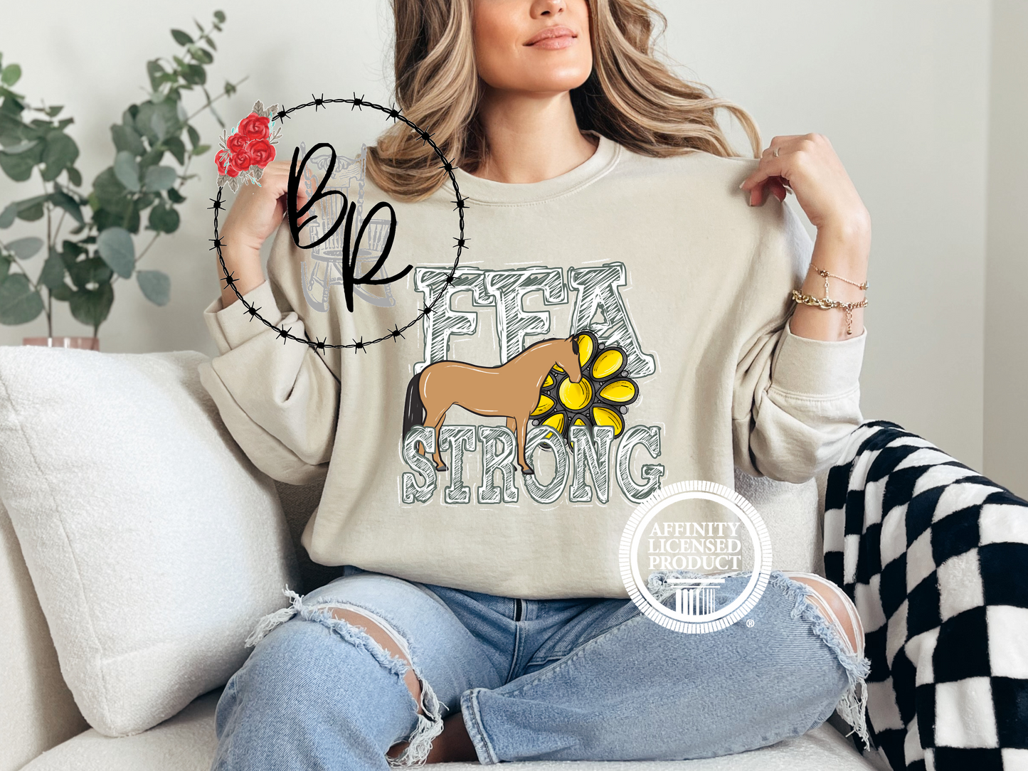 FFA Strong Yellow Blossom with Horse Sweatshirt Crew