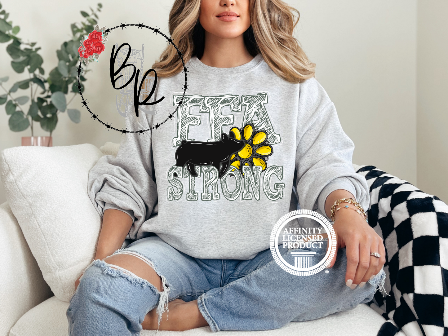 FFA Strong Yellow Blossom with Pig Sweatshirt Crew