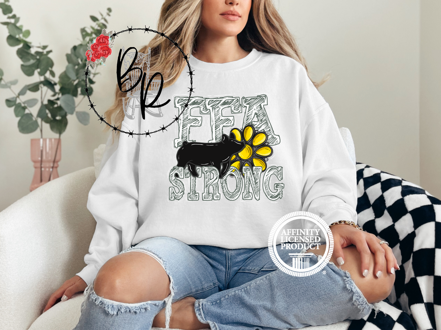 FFA Strong Yellow Blossom with Pig Sweatshirt Crew
