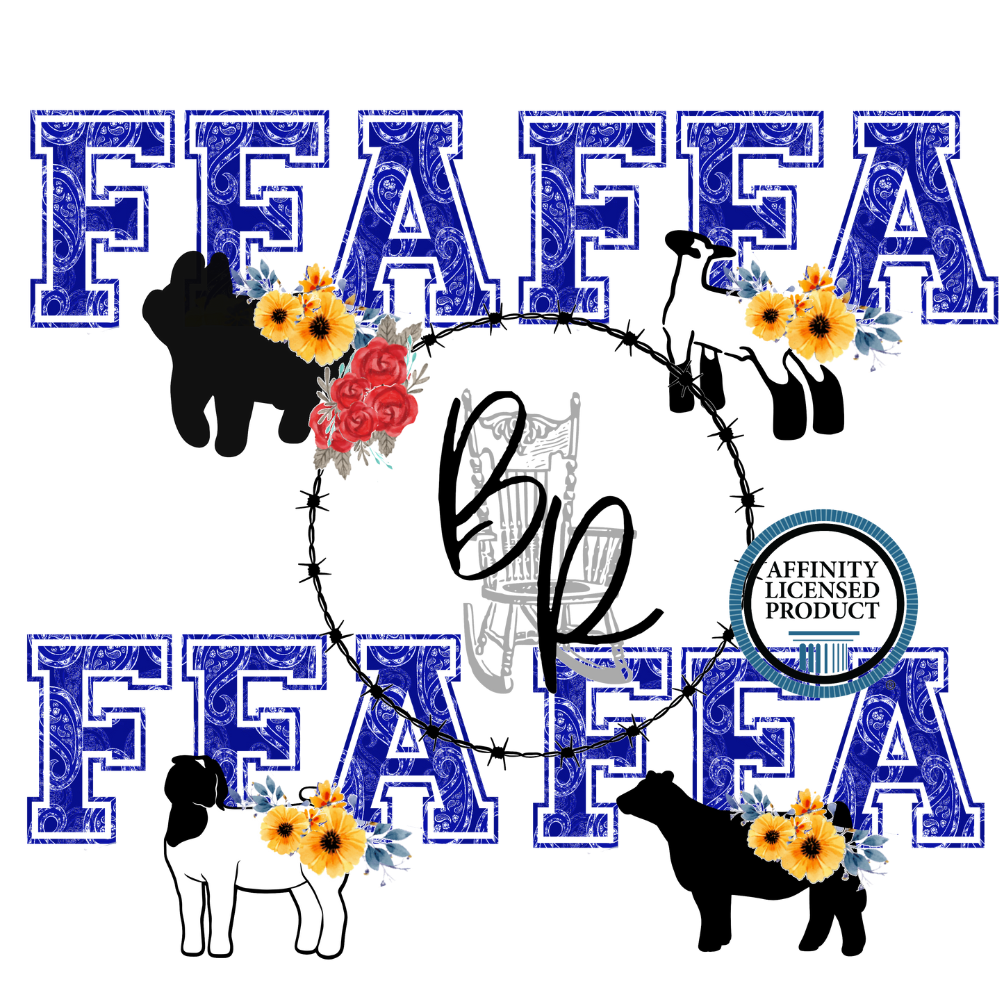 FFA Blue Paisley Multi Animals Stockshow Stock Show T-Shirt Tee