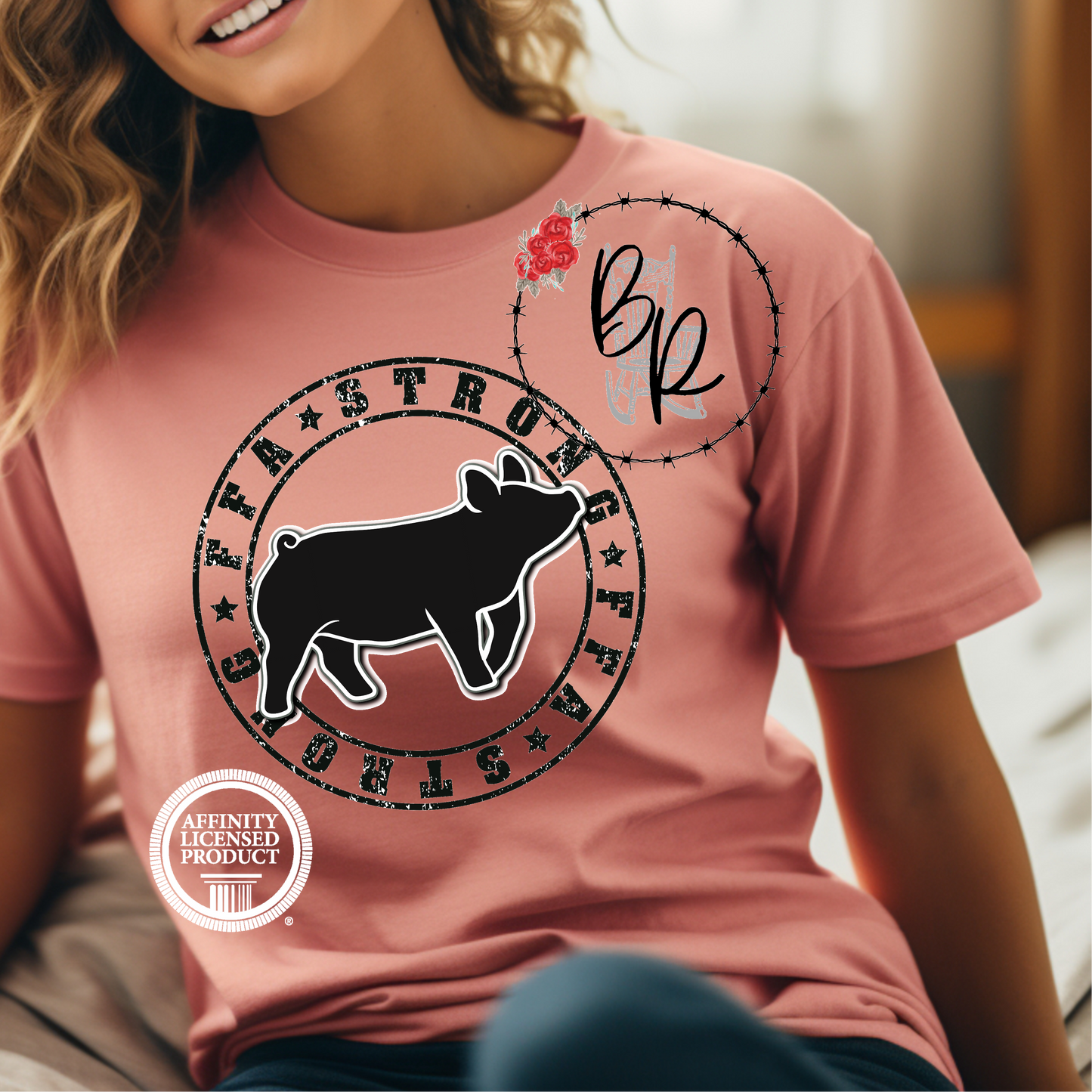 FFA Strong Round Black Pig Stockshow Stock Show T-Shirt Tee