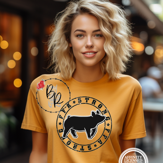 FFA Strong Round Black Pig Stockshow Stock Show T-Shirt Tee