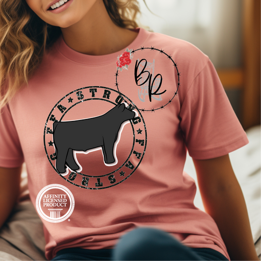 FFA Strong Round Black Steer Stockshow Stock Show T-Shirt Tee
