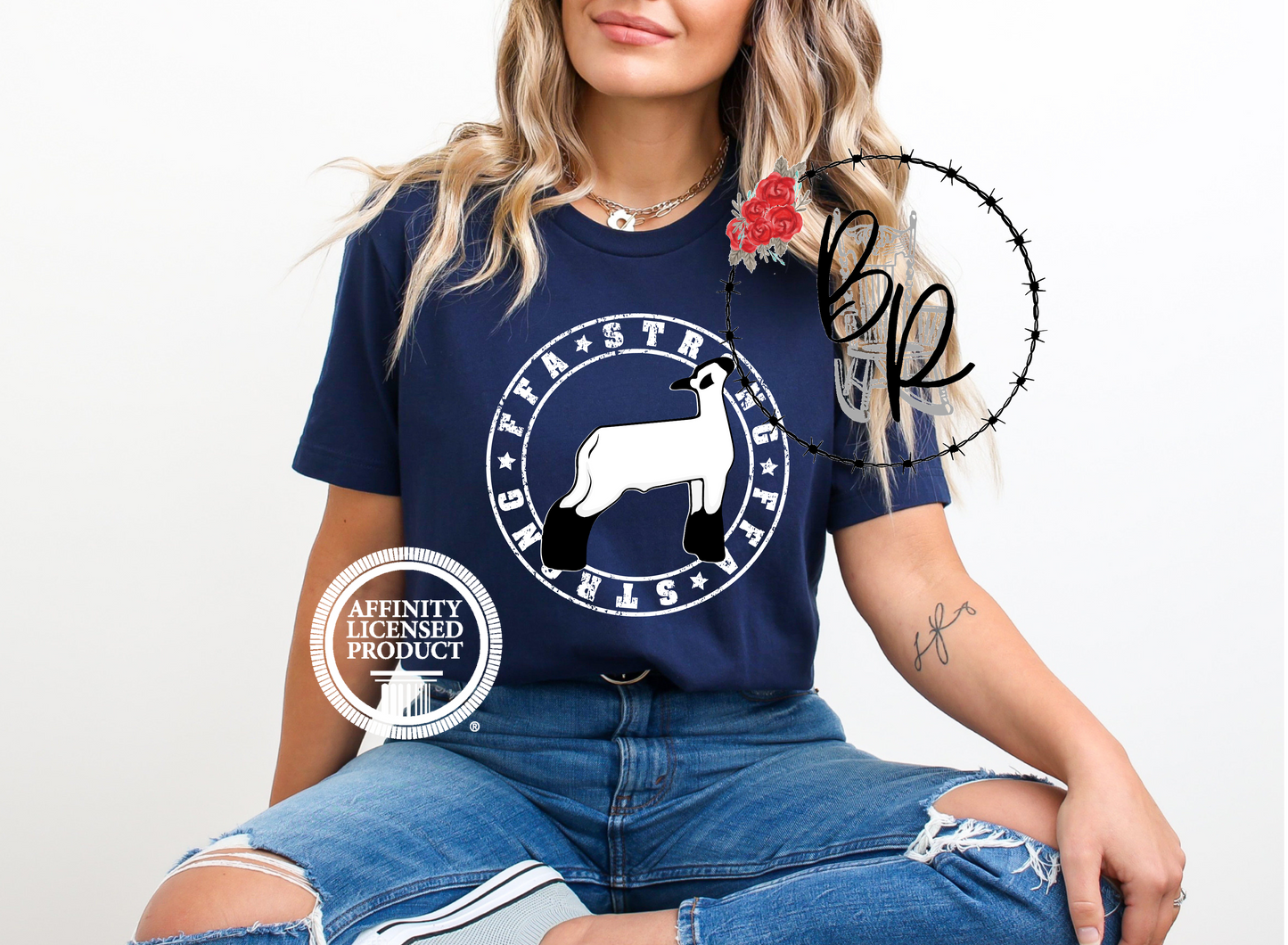 FFA Strong Round White Lamb Stockshow Stock Show T-Shirt Tee