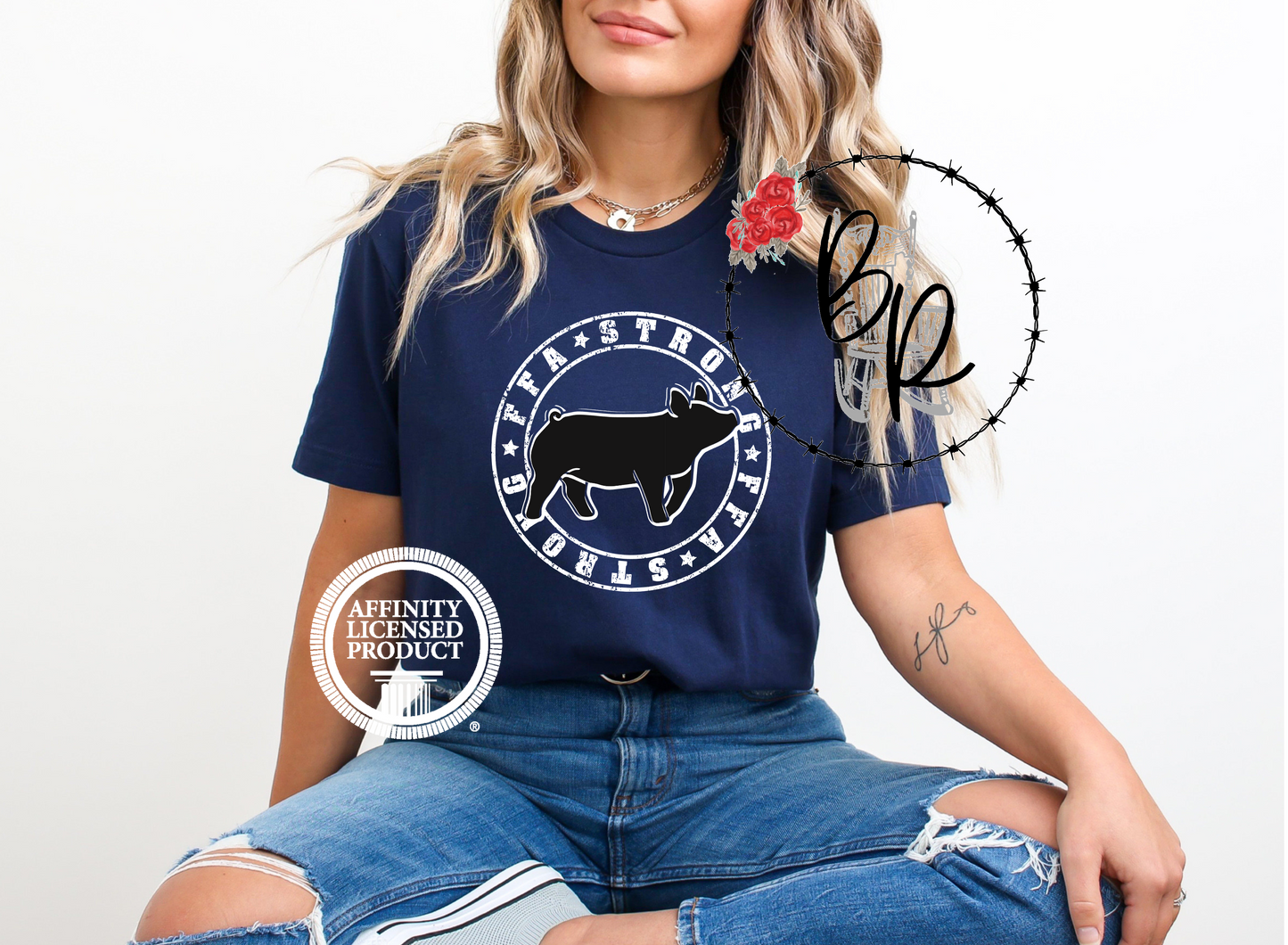 FFA Strong Round White Pig Stockshow Stock Show T-Shirt Tee