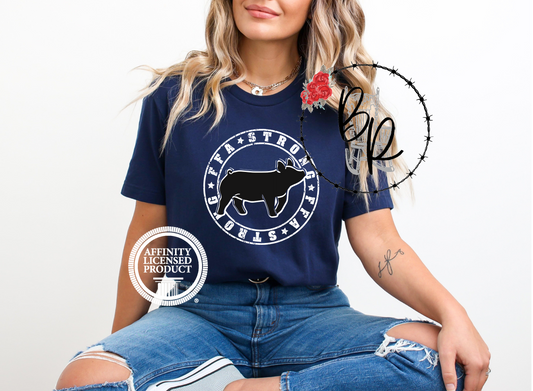 FFA Strong Round White Pig Stockshow Stock Show T-Shirt Tee