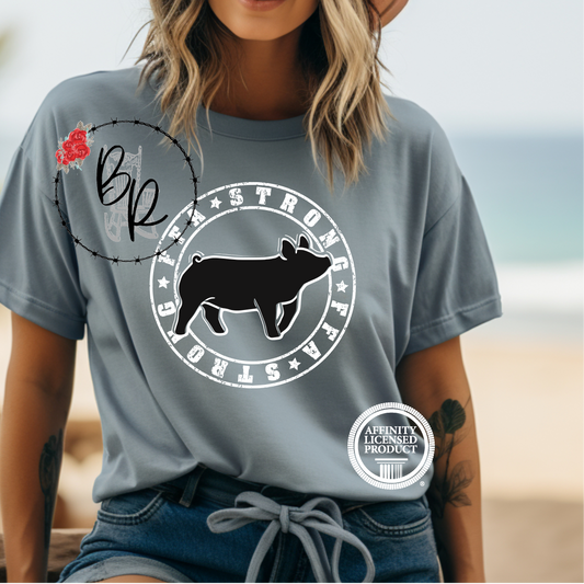FFA Strong Round White Pig Stockshow Stock Show T-Shirt Tee