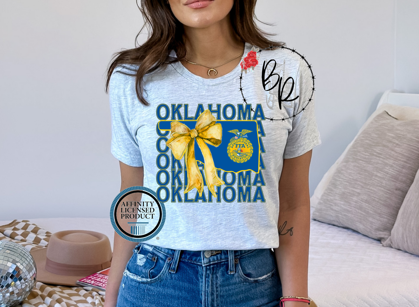 FFA Oklahoma with Emblem & Croquette Bow T-Shirt Tee