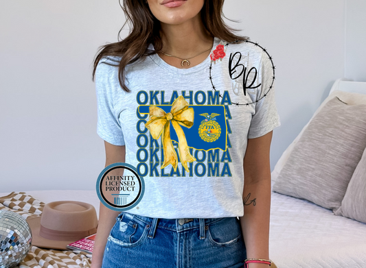 FFA Oklahoma with Emblem & Croquette Bow T-Shirt Tee