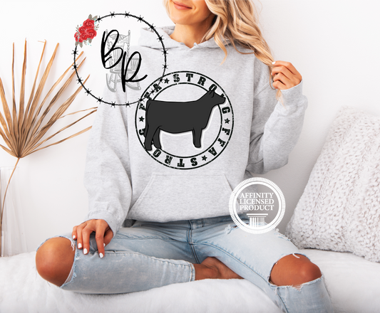 FFA Strong Round Black with Heifer Stockshow Stock Show Hoodie