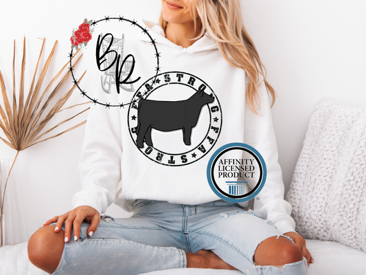FFA Strong Round Black with Heifer Stockshow Stock Show Hoodie