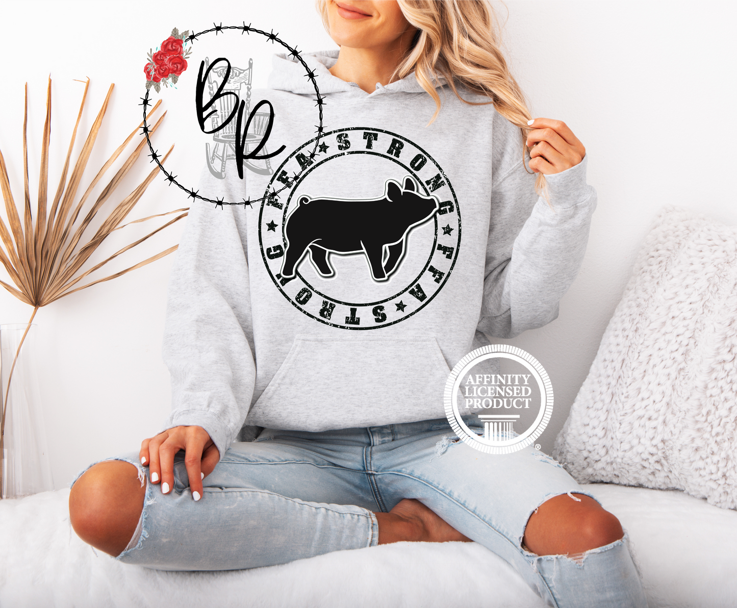 FFA Strong Round Black with Pig Stockshow Stock Show Hoodie