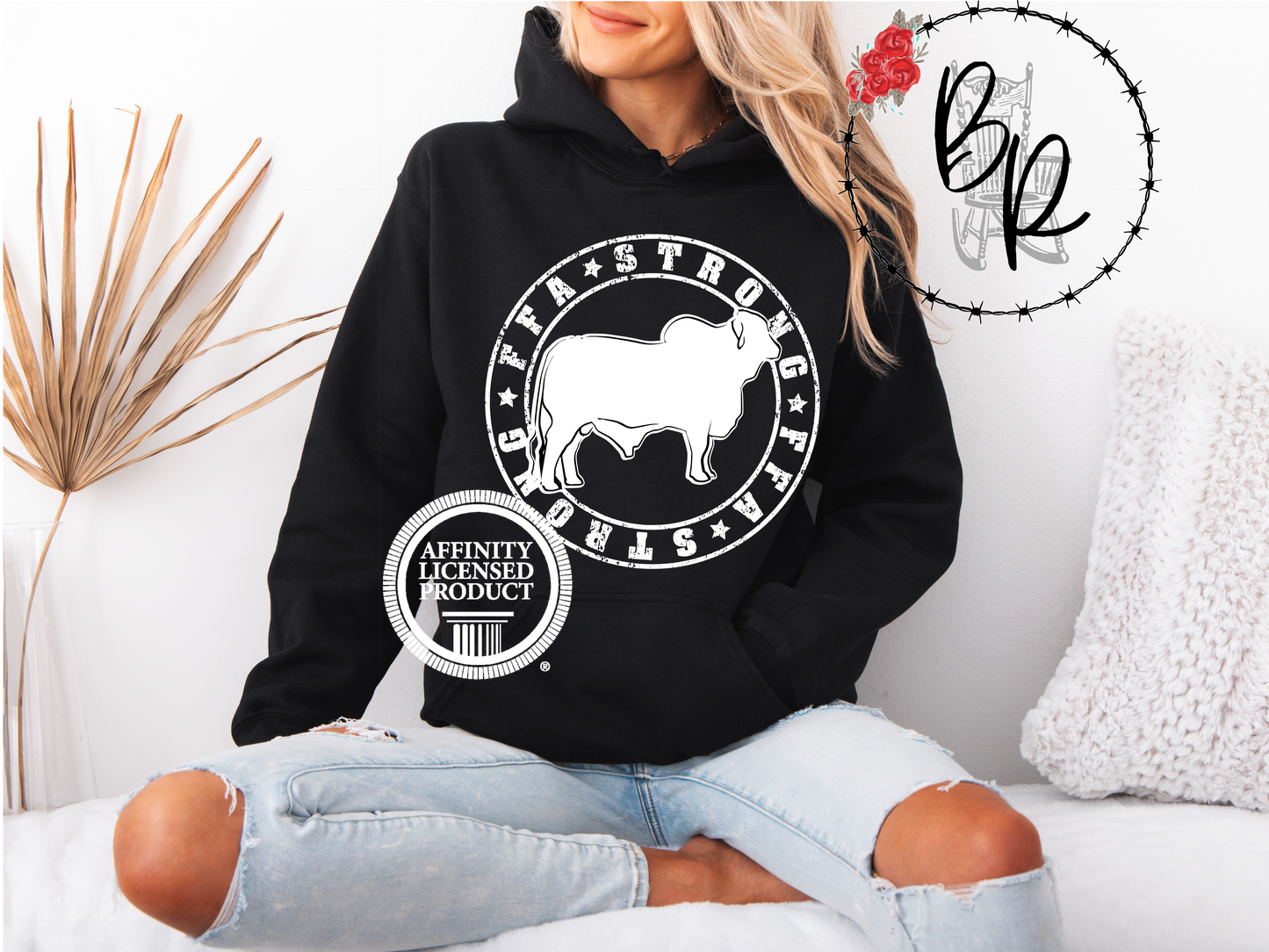 FFA Strong Round White with Brahman Stockshow Stock Show Hoodie
