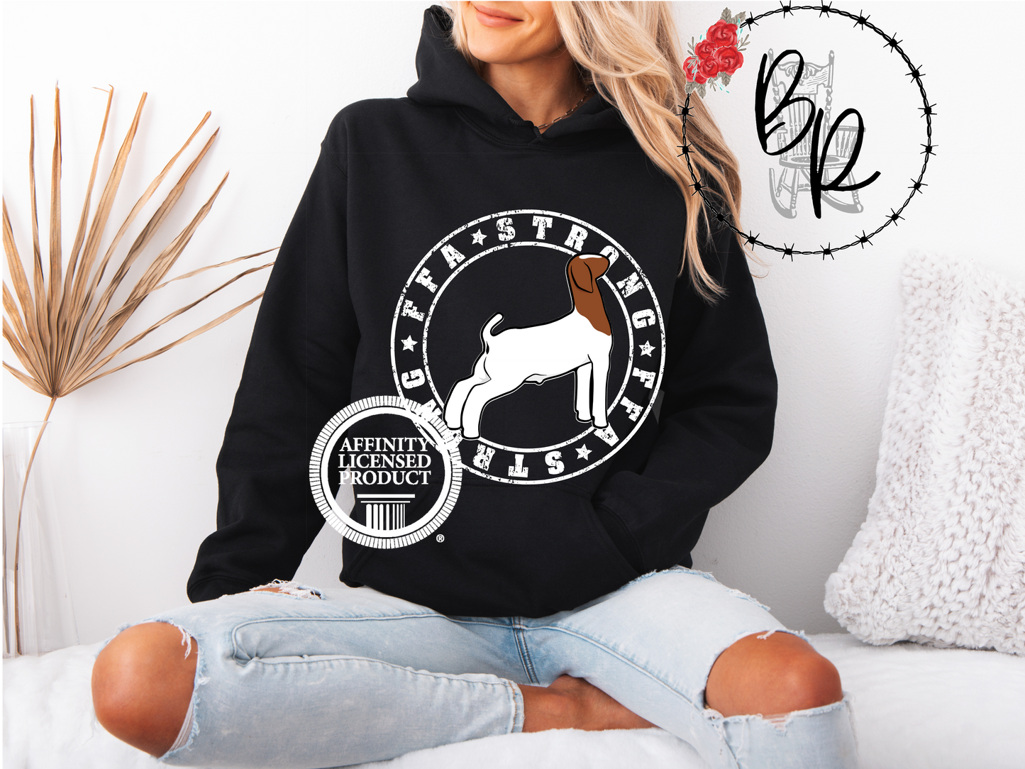 FFA Strong Round White with Goat Stockshow Stock Show Hoodie