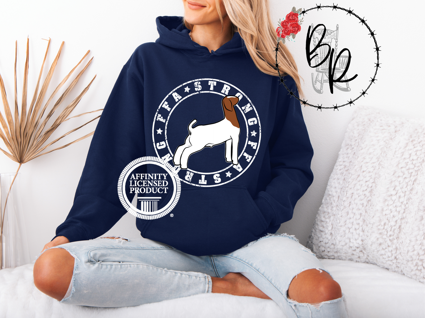 FFA Strong Round White with Goat Stockshow Stock Show Hoodie