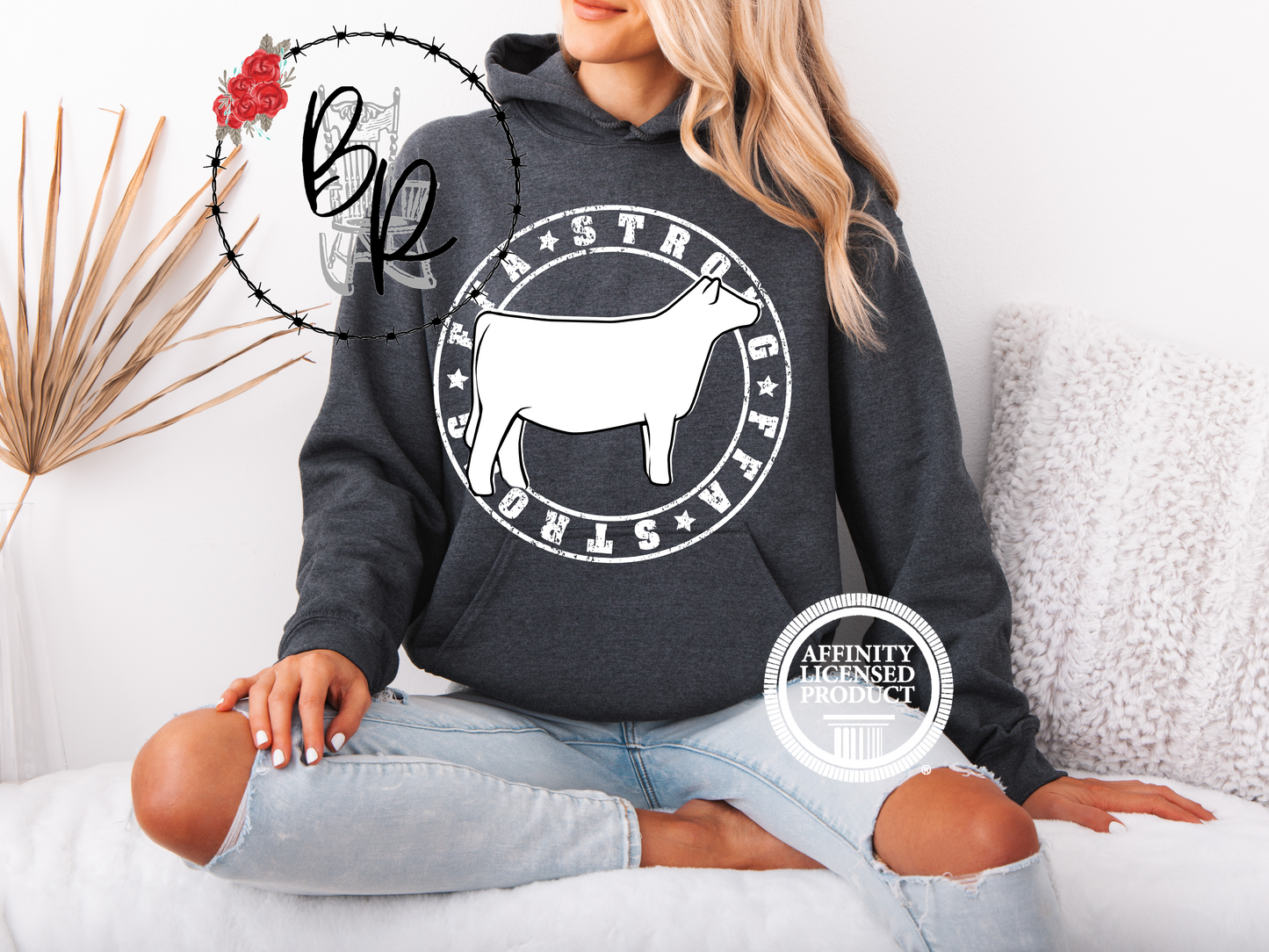 FFA Strong Round White with Heifer Stockshow Stock Show Hoodie