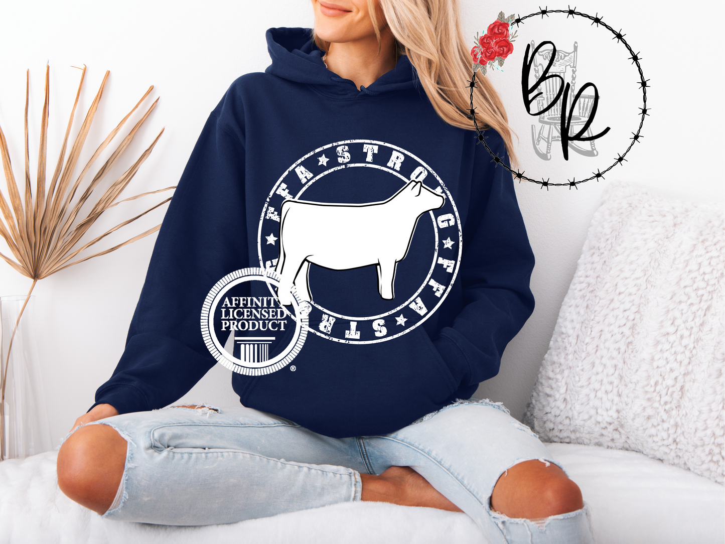 FFA Strong Round White with Heifer Stockshow Stock Show Hoodie