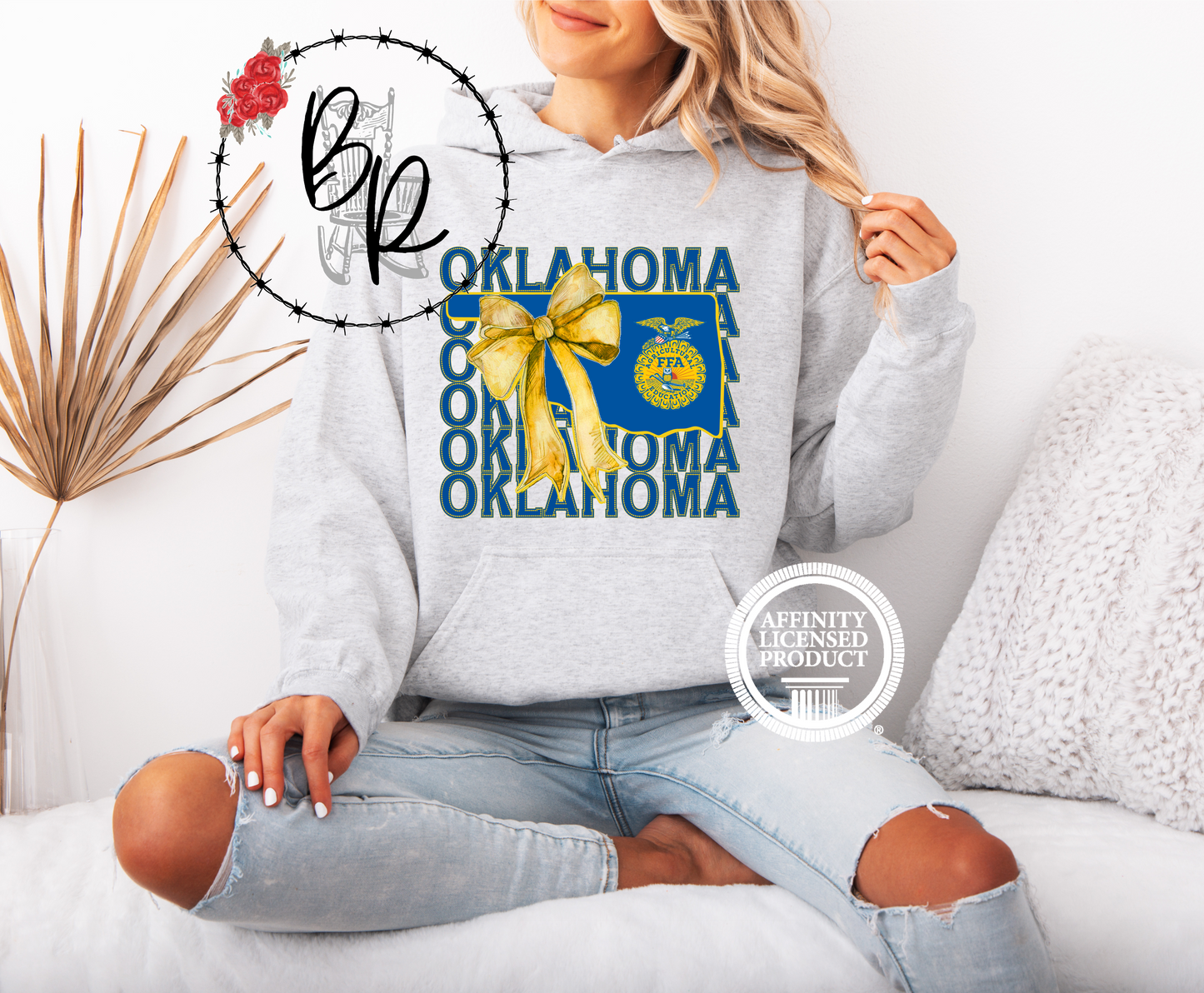 FFA Blue & Gold Emblem Oklahoma State with Croquette Bow Hoodie