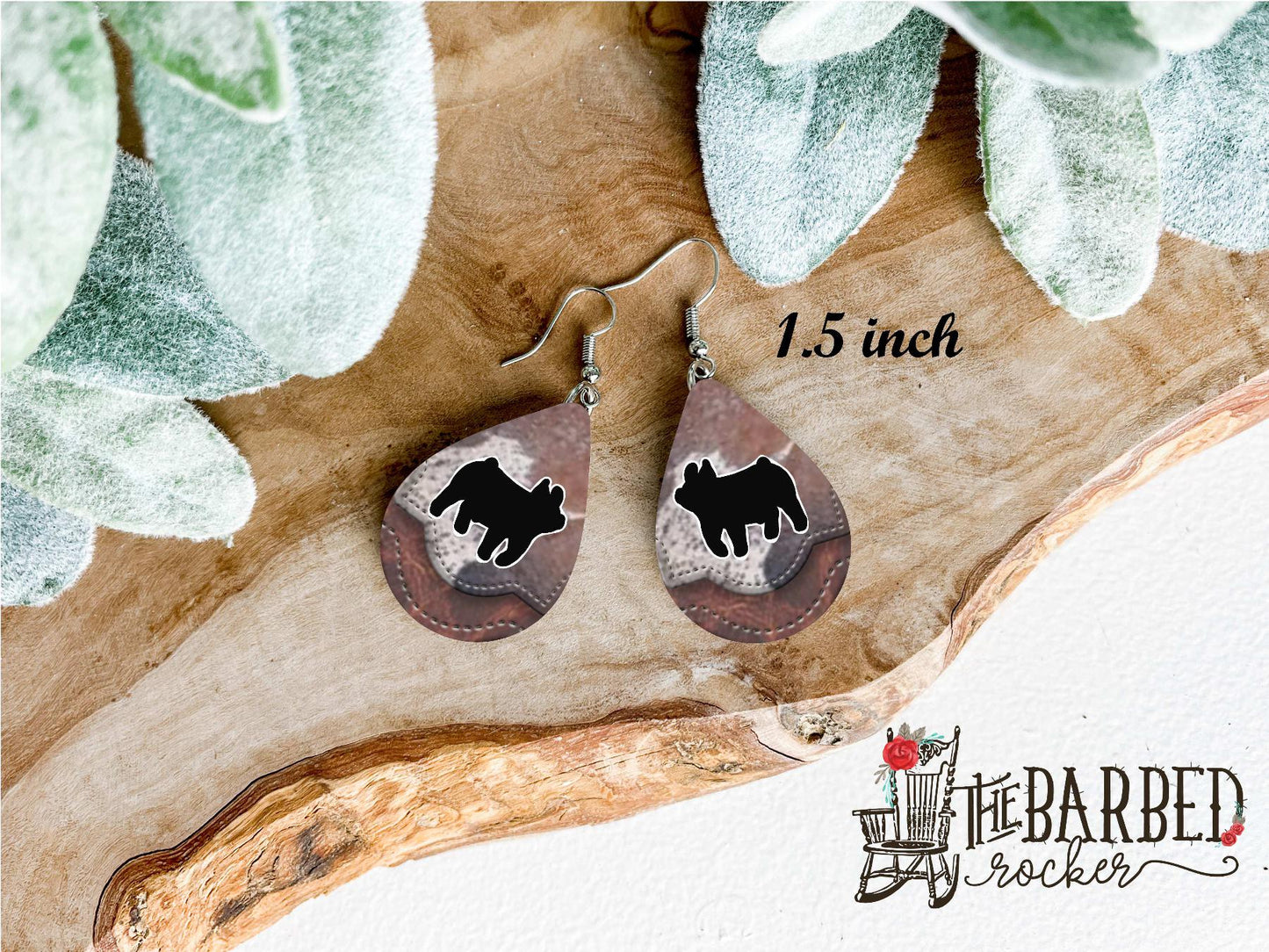 Earrings 1.5 inch Lightweight Faux Boer Goat Cowhide Leather Teardrop Earrings