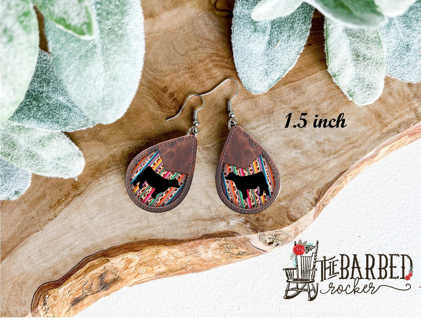 Earrings 1.5 Inch Lightweight Faux Boer Goat Serape Leather Teardrop Earrings