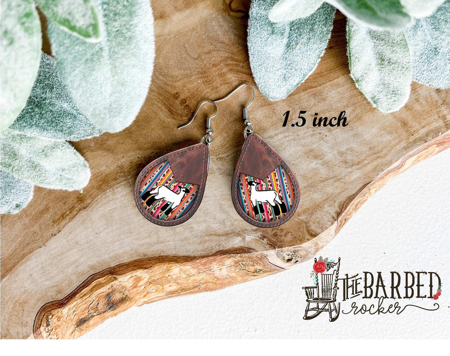 Earrings 1.5 Inch Lightweight Faux Boer Goat Serape Leather Teardrop Earrings