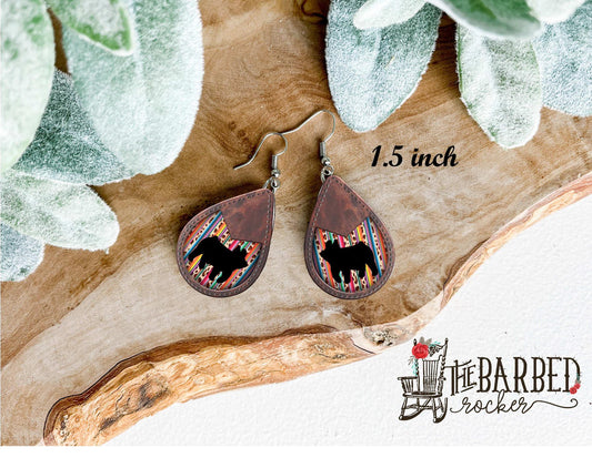 Earrings 1.5 Inch Lightweight Faux Pig Serape Leather Teardrop Earrings