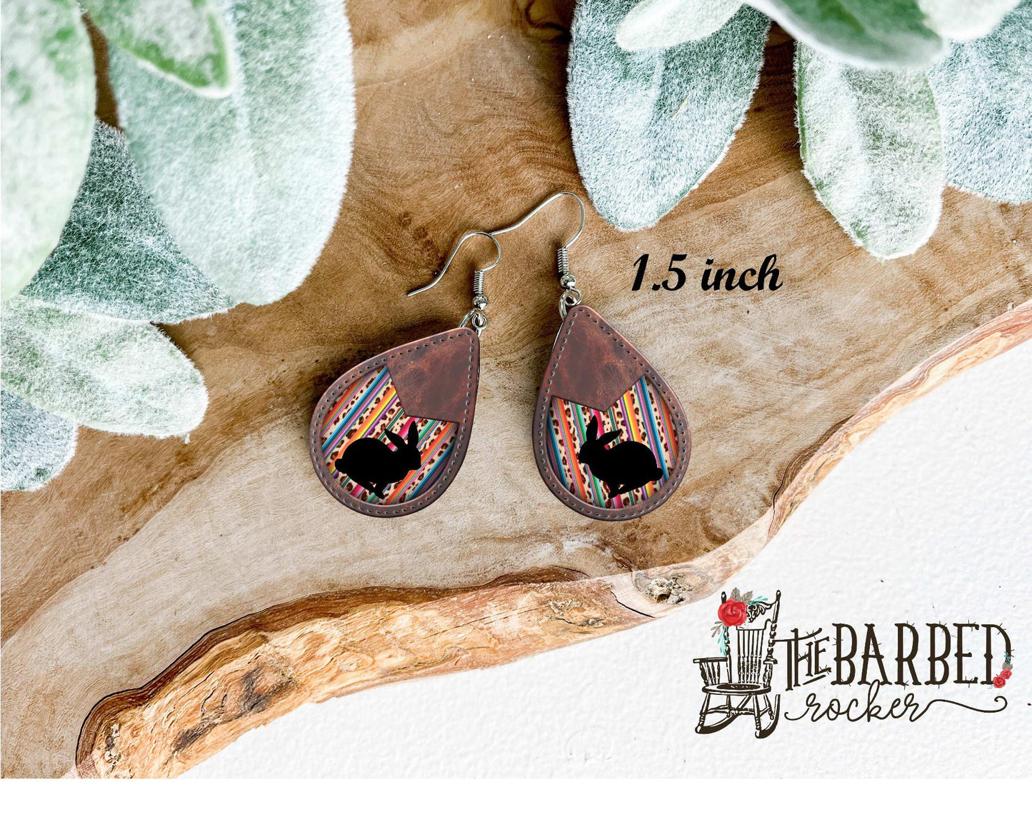 Earrings 1.5 Inch Lightweight Faux Heifer Serape Leather Teardrop Earrings
