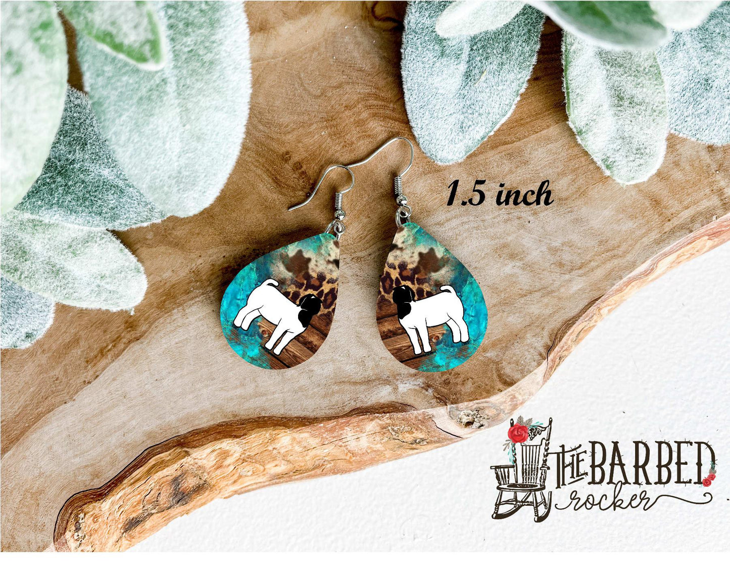 Earrings 1.5 Inch Lightweight Faux Heifer Turquoise Leopard Leather Teardrop Earrings