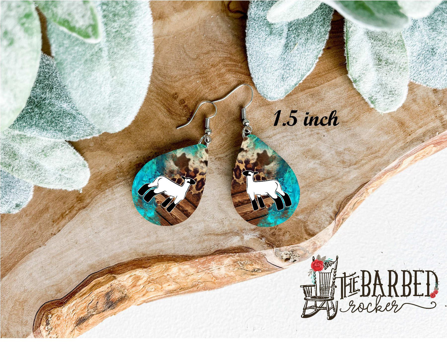 Earrings 1.5 Inch Lightweight Faux Lamb Turquoise Leopard Leather Teardrop Earrings