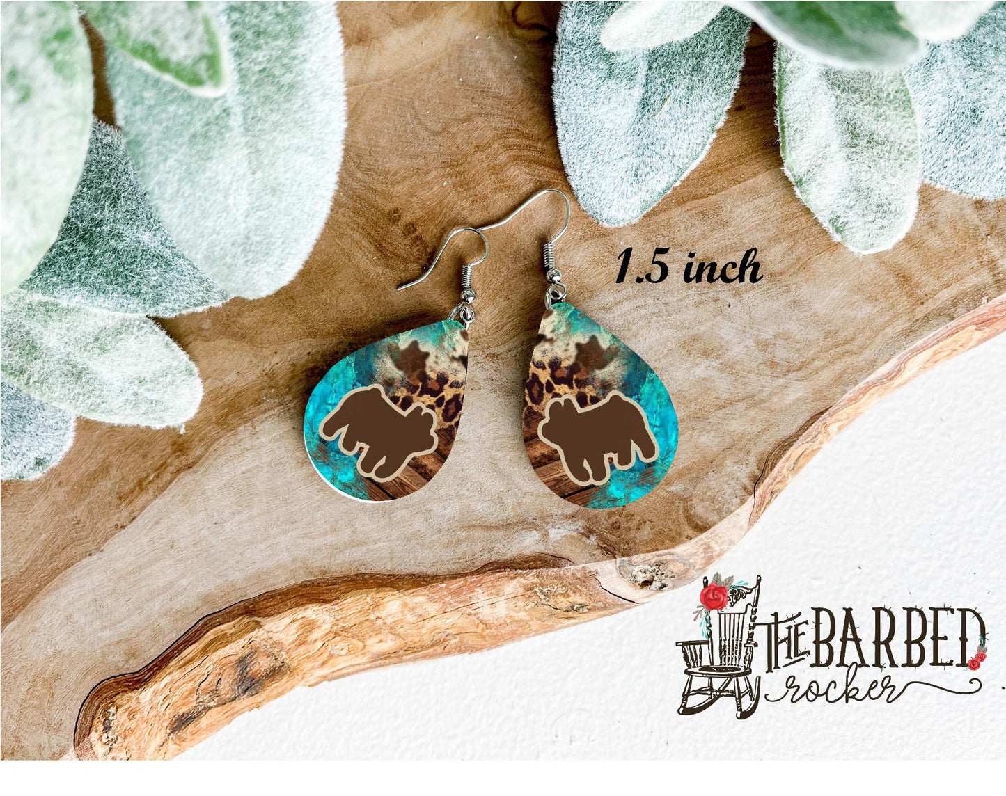 Earrings 1.5 Inch Lightweight Faux Boer Goat Turquoise Leopard Leather Teardrop Earrings