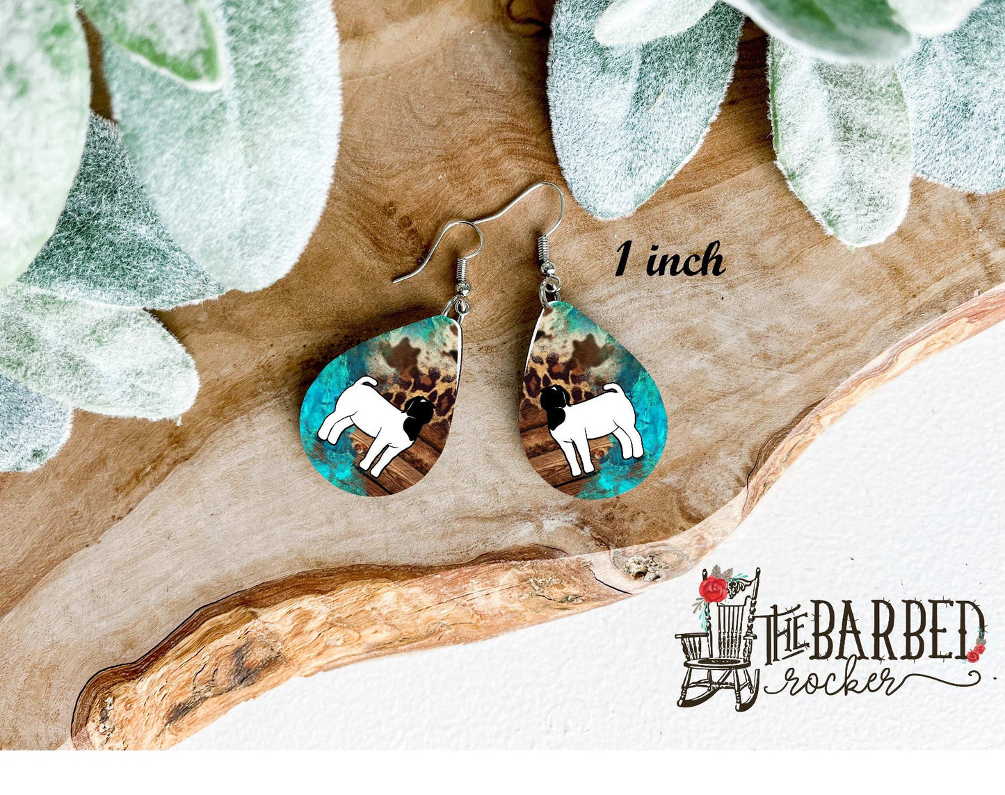 Earrings 1 Inch Lightweight Faux Boer Goat Turquoise Leopard Leather Teardrop Earrings