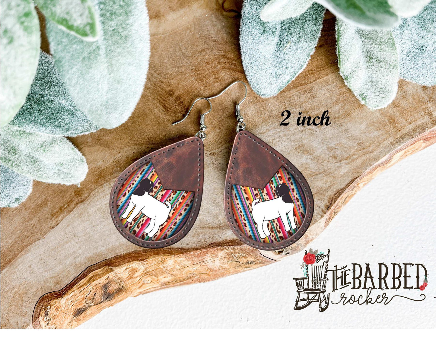 Earrings 2 Inch Lightweight Faux Boer Goat Serape Leather Teardrop Earrings