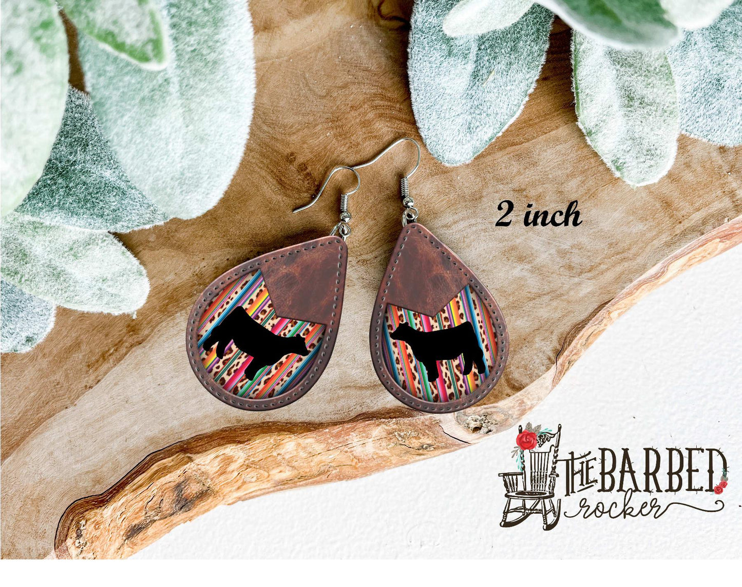 Earrings 2 Inch Lightweight Faux Pig Serape Leather Teardrop Earrings