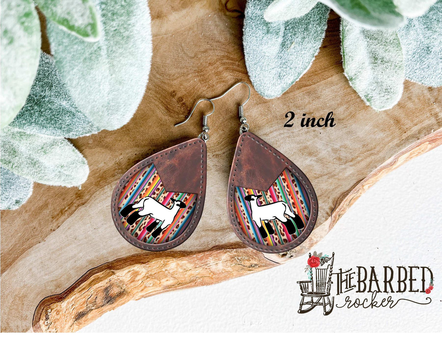 Earrings 2 Inch Lightweight Faux Pig Serape Leather Teardrop Earrings