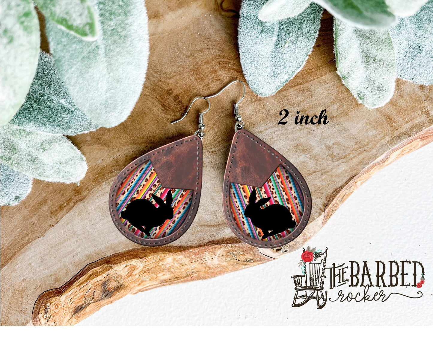 Earrings 2 Inch Lightweight Faux Heifer Serape Leather Teardrop Earrings