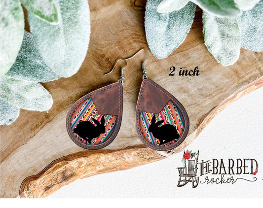 Earrings 2 Inch Lightweight Faux Rabbit Serape Leather Teardrop Earrings