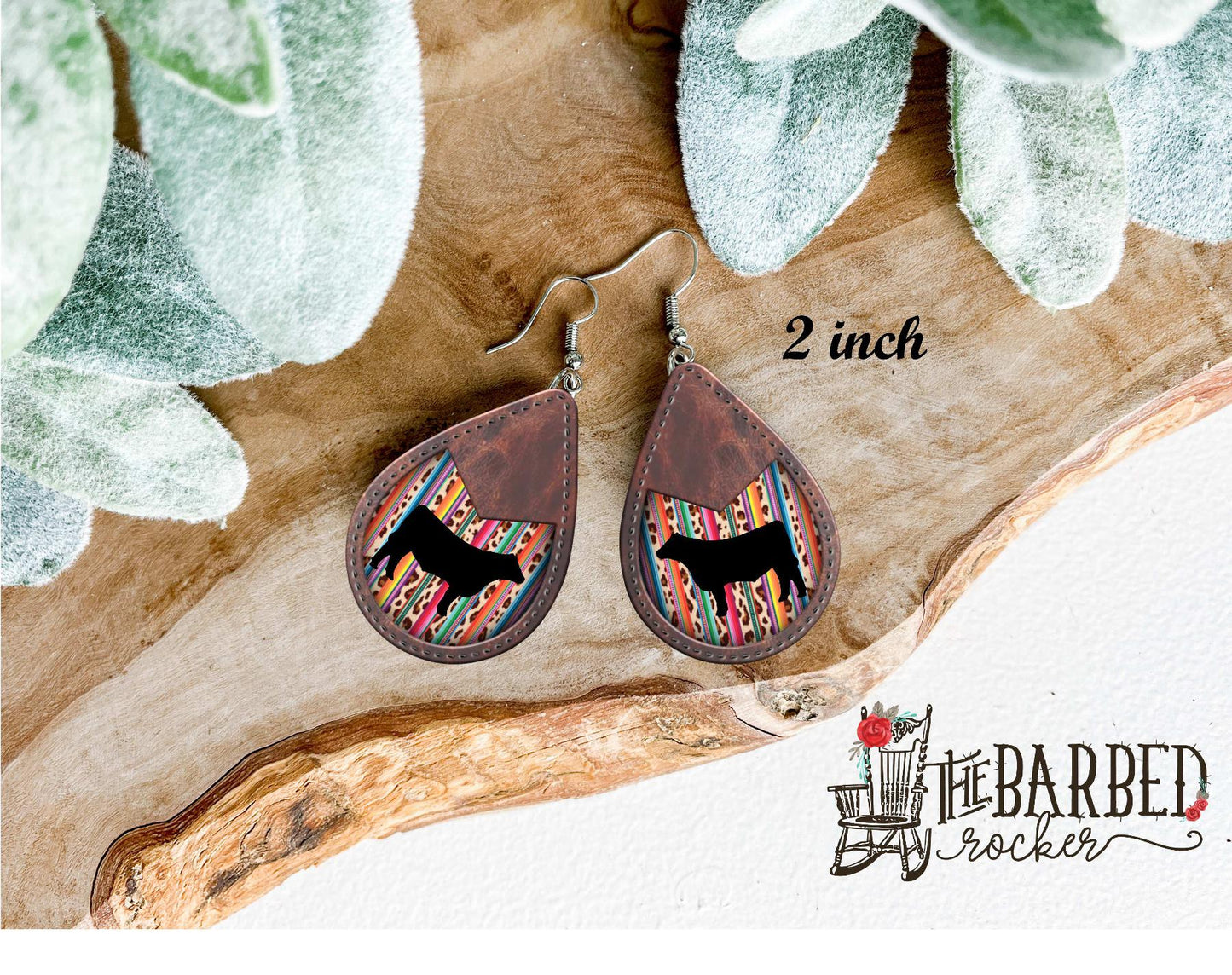 Earrings 2 Inch Lightweight Faux Heifer Serape Leather Teardrop Earrings