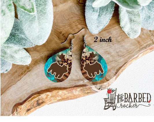 Earrings 2 Inch Lightweight Faux Pig Turquoise Leopard Leather Teardrop Earrings