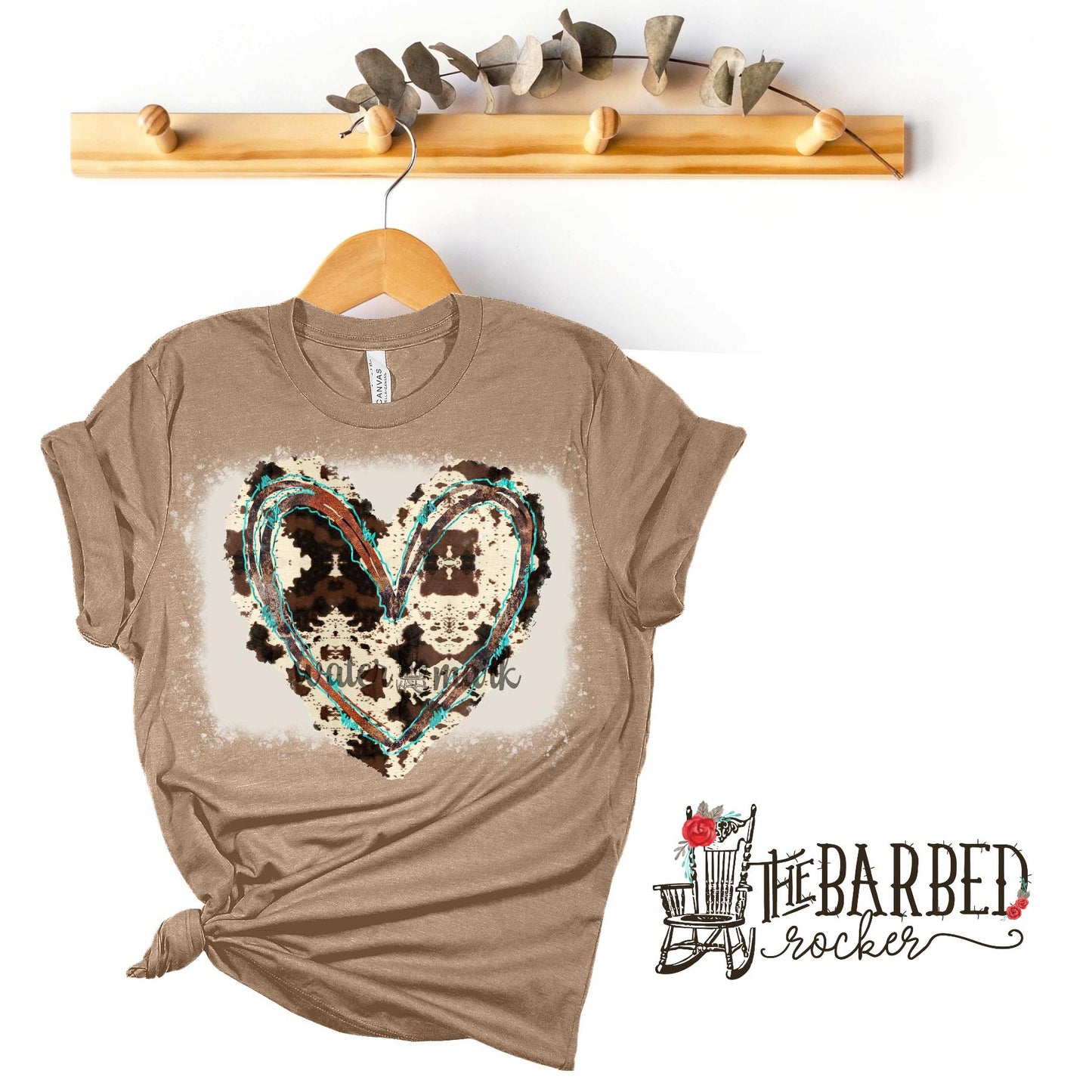 Bleached Cowhide Turquoise Heart T-Shirt Texas