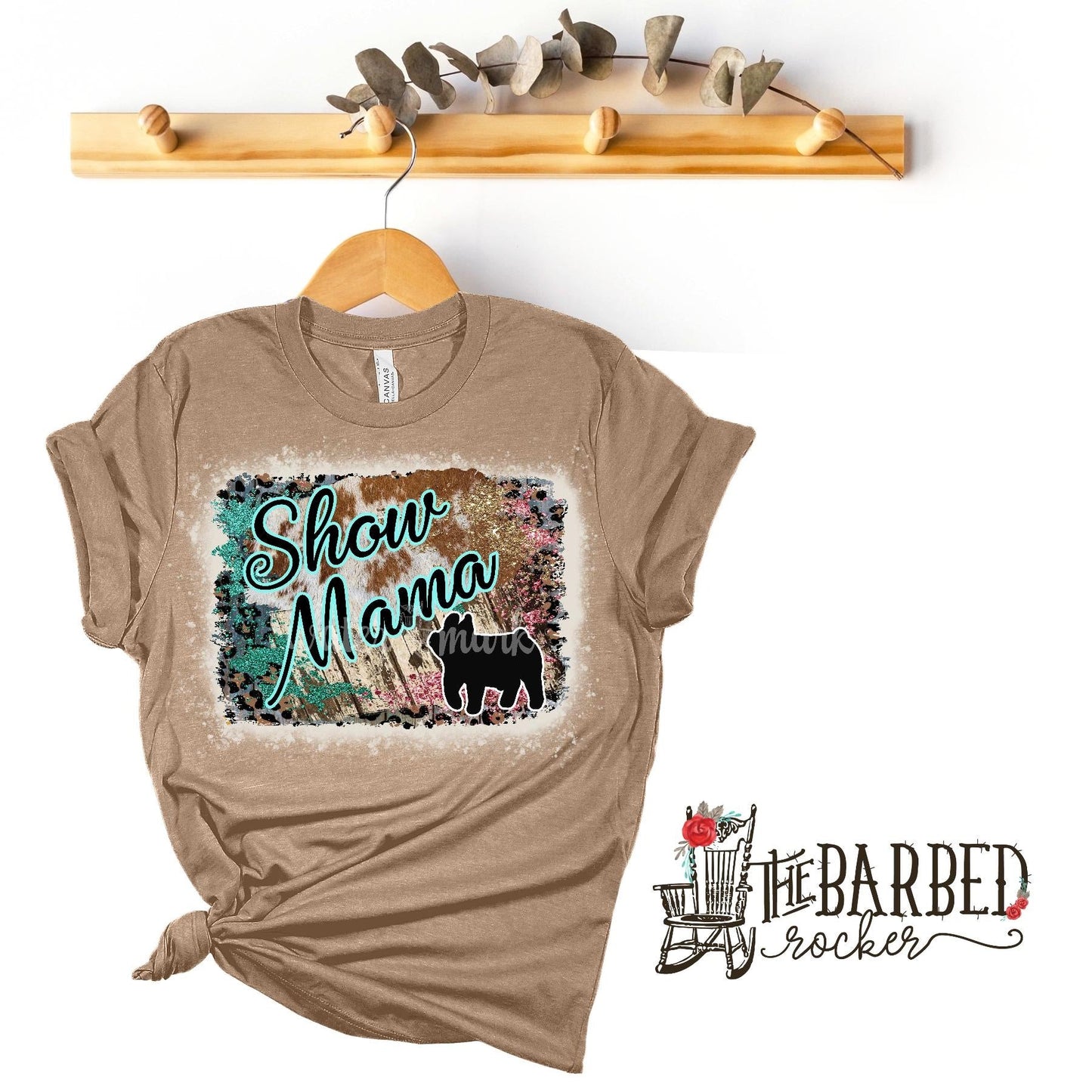 Bleached Turquoise Pink "Show Mom" Lamb Stockshow Show Girl T-Shirt