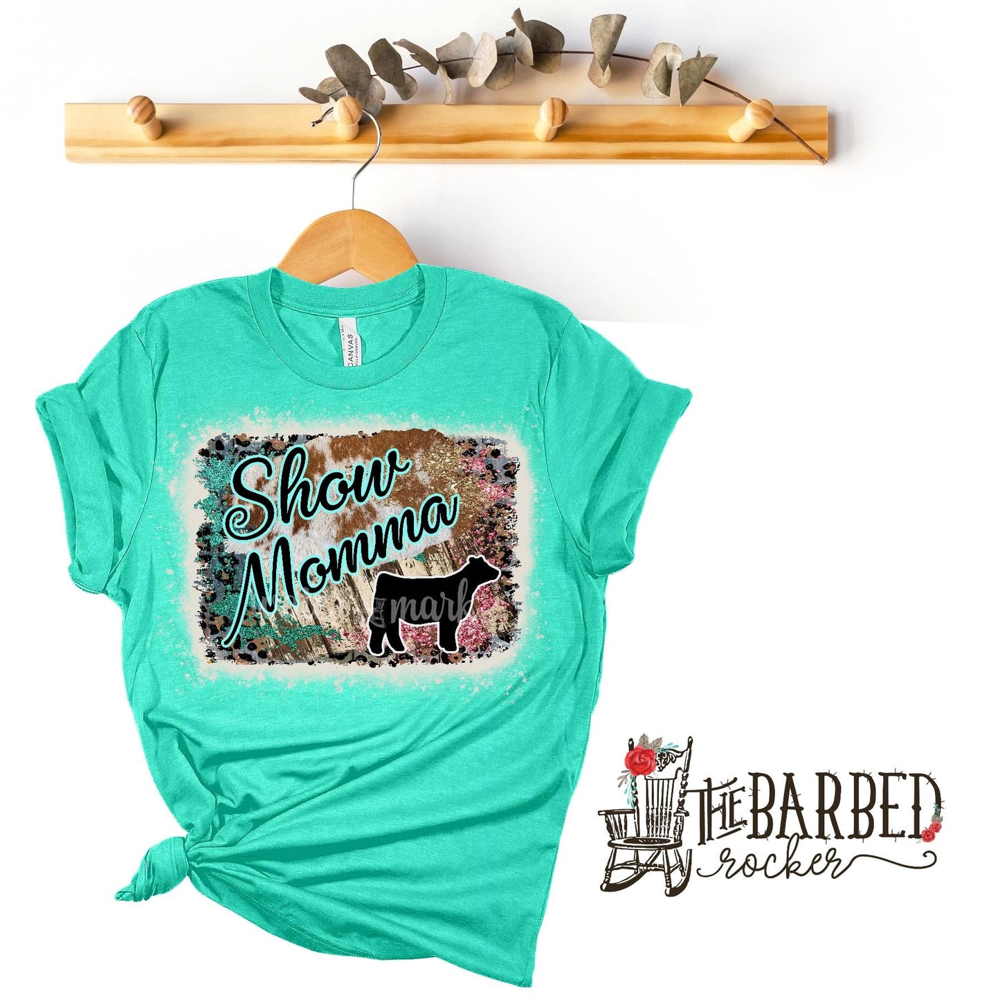 Bleached Turquoise Pink "Show Mom" Pig Stockshow Show Girl T-Shirt