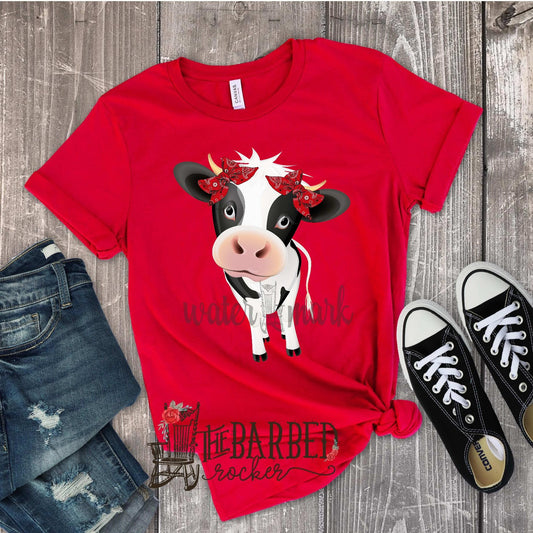 Toddler Cow with Red Bandana Pigtail Bows T-Shirt Show Girl