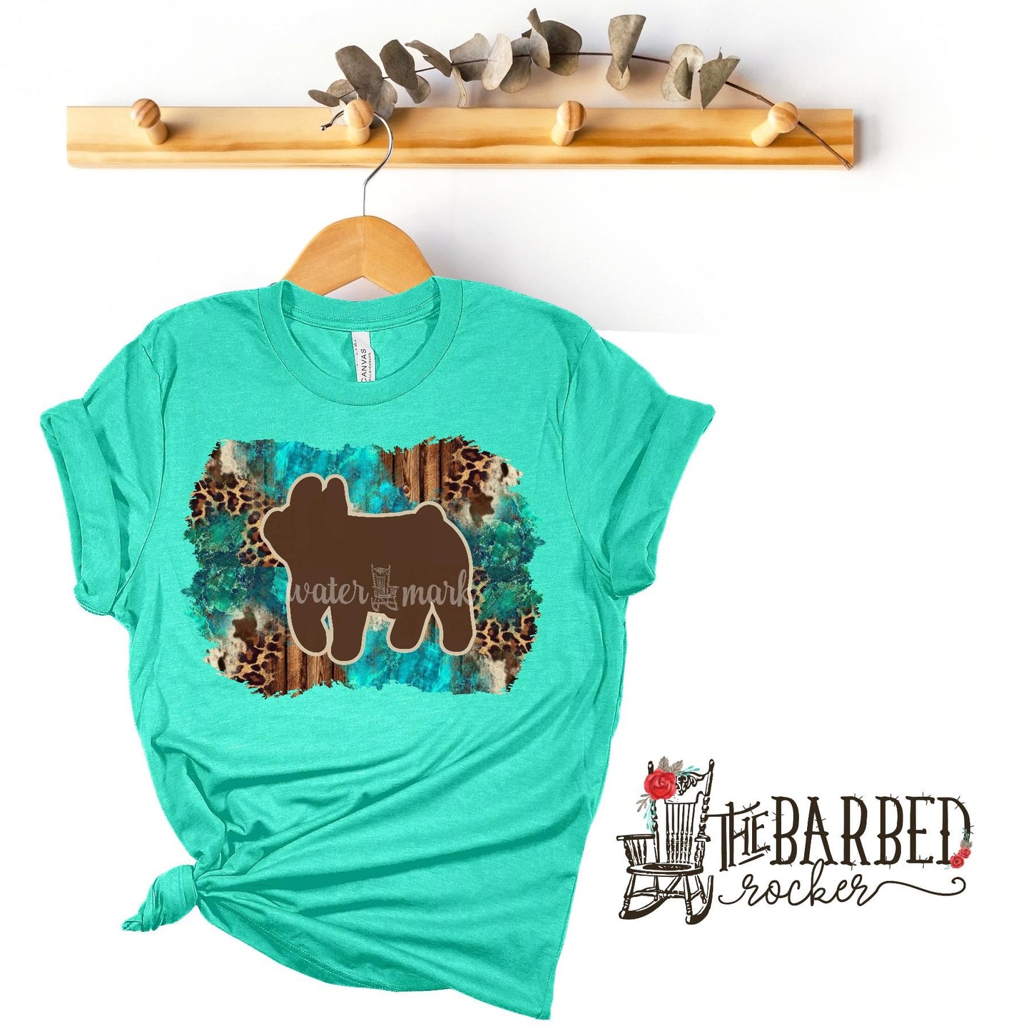 Cheetah Turquoise Wood Pig Stockshow T-Shirt