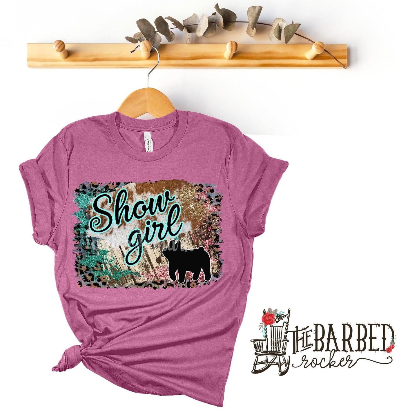 Youth Turquoise Pink "Show Girl" Pig Stockshow Show Mom T-Shirt